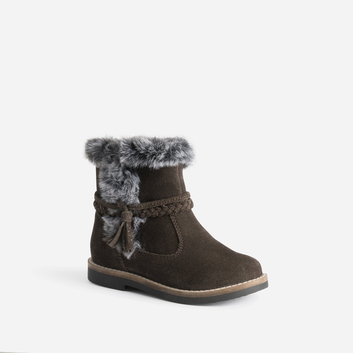 Boots BUGGY marron en cuir velours bord fourré