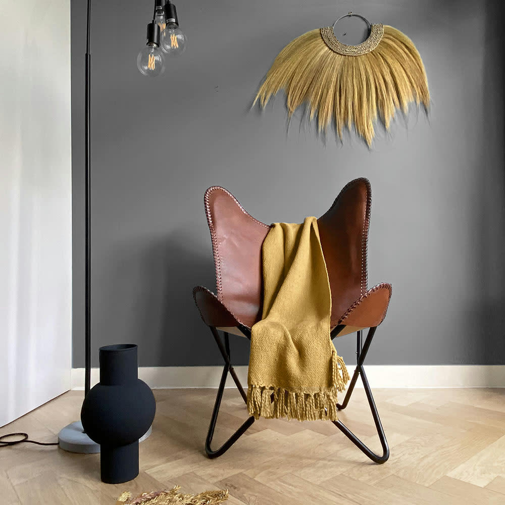 PLAID EN COTON - Plaid en coton jaune jaspe 127x152