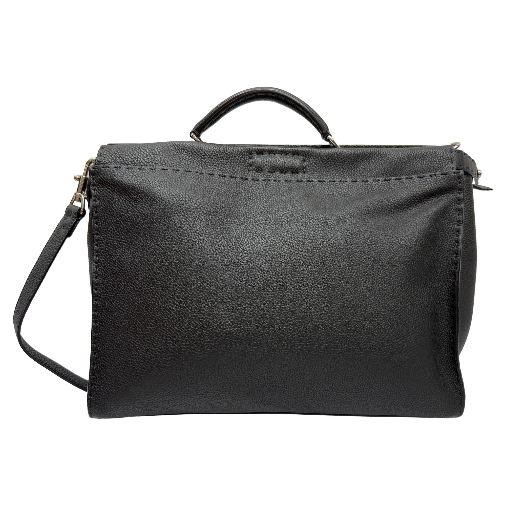 Fendi Preloved Selleria Peekaboo XL Top Handle Bag in Black Leather