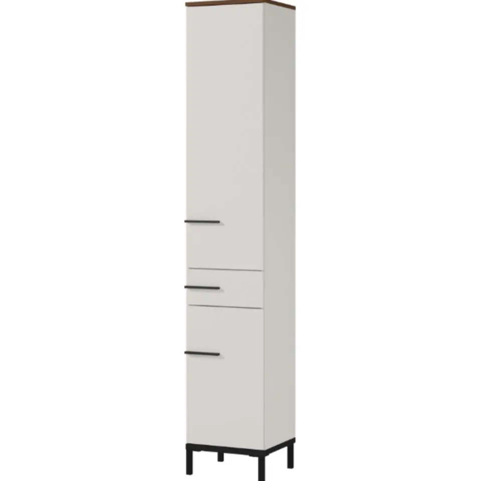 Kolomkast Charlisa met 1 lade en 3 legplanken - walnoot/greige