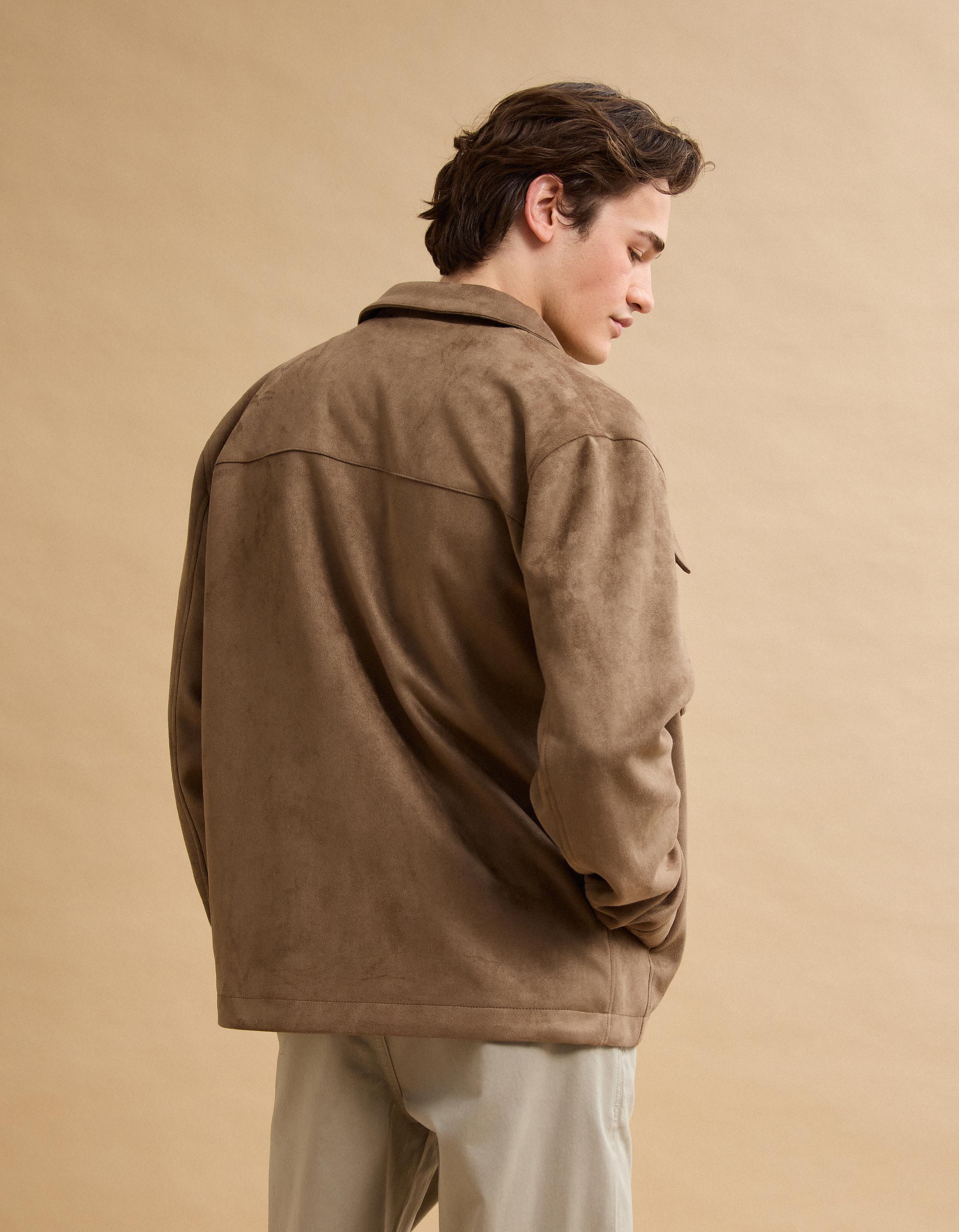 Sobrecamisa Efeito Camurça, Homem, Castanho