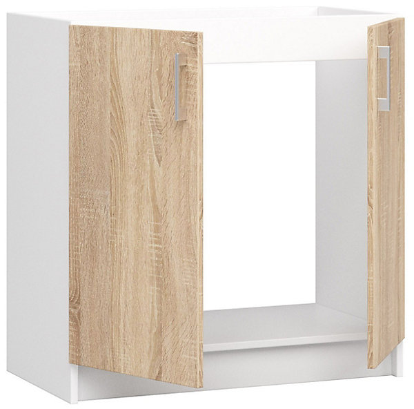 Meuble de cuisine bas / pour évier AKORD S80 LIMA modulable Blanc 80 cm 2 portes couleur Chêne Sonoma 1 étagère 80x44,5x82 cm