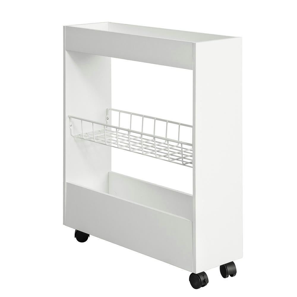 - Chariot de rangement 3 niveaux en métal et en bois blanc