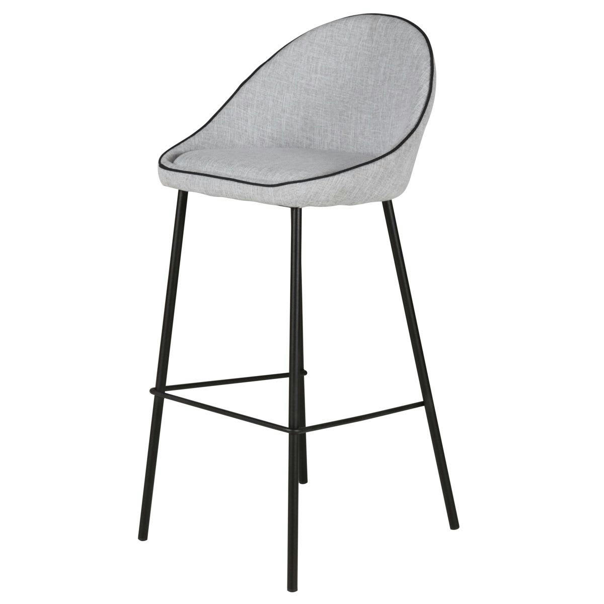 MAYA - Chaise de bar tissu gris clair et pieds métal
