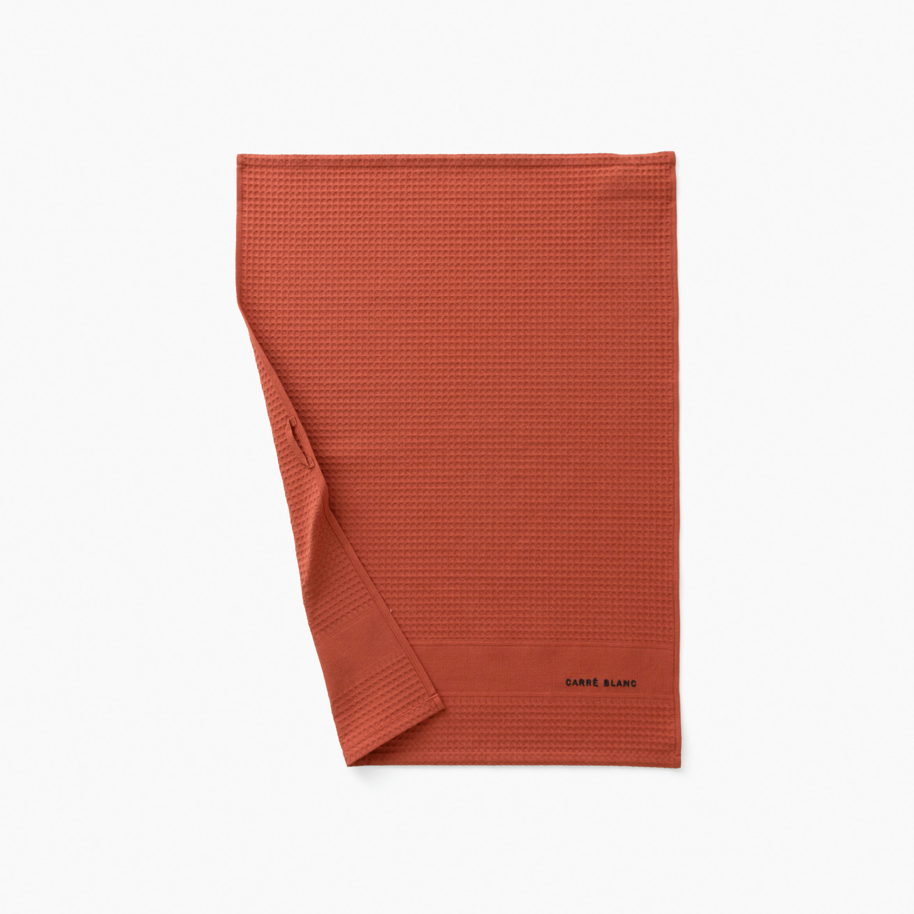 SIGNATURE - Torchon de cuisine Terre Cuite nid d'abeille brodé rouge 50 x 70 cm