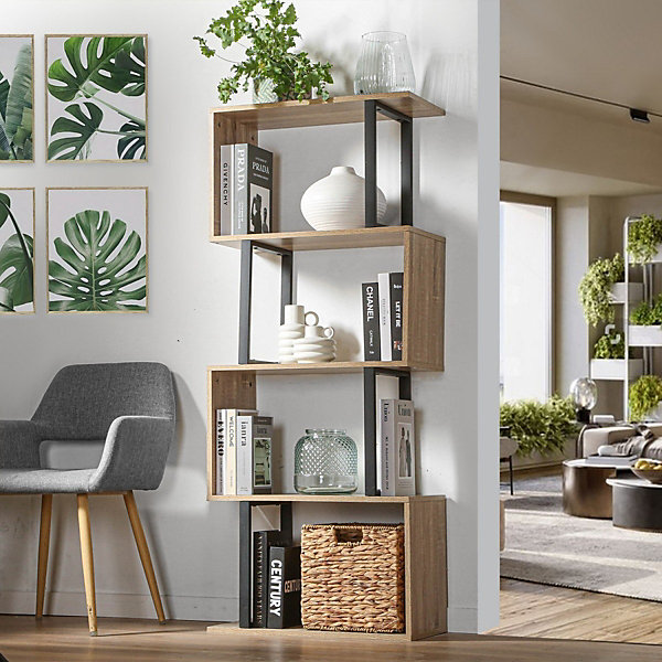 Bibliothèque 4 Niveaux Décor Bois et Montants Métal - H148 cm