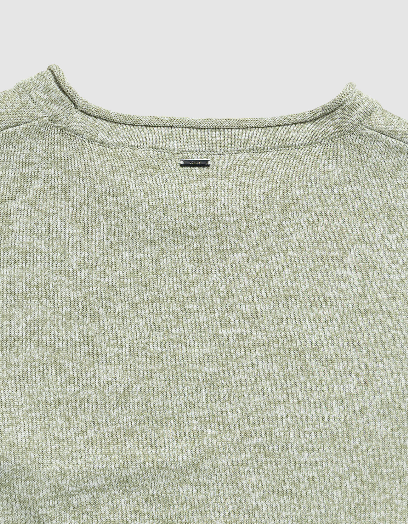 Pull col rond vert tricot fin mouliné Homme