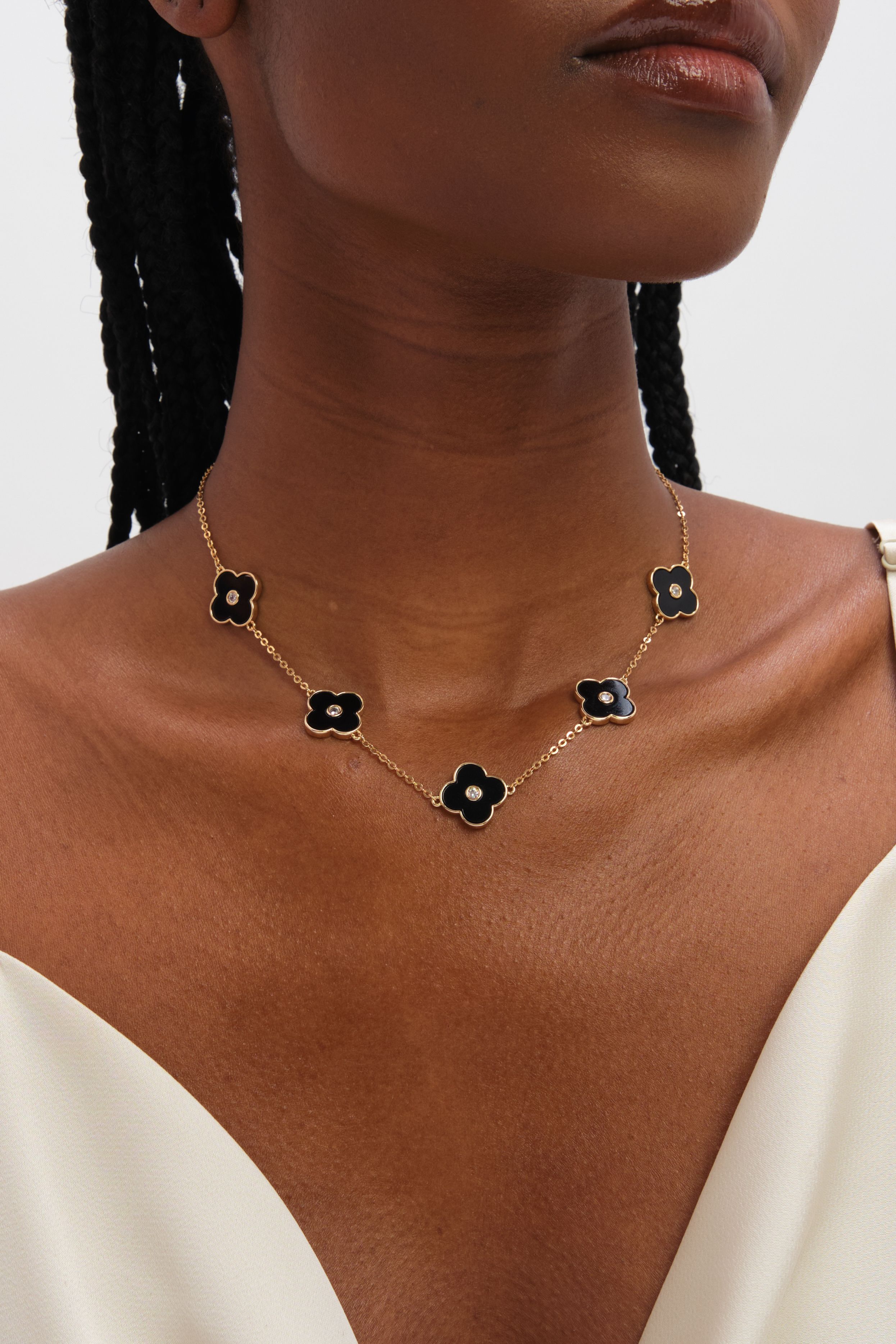 Jon Richard Gold Plated and Jet Polished Clover Necklace