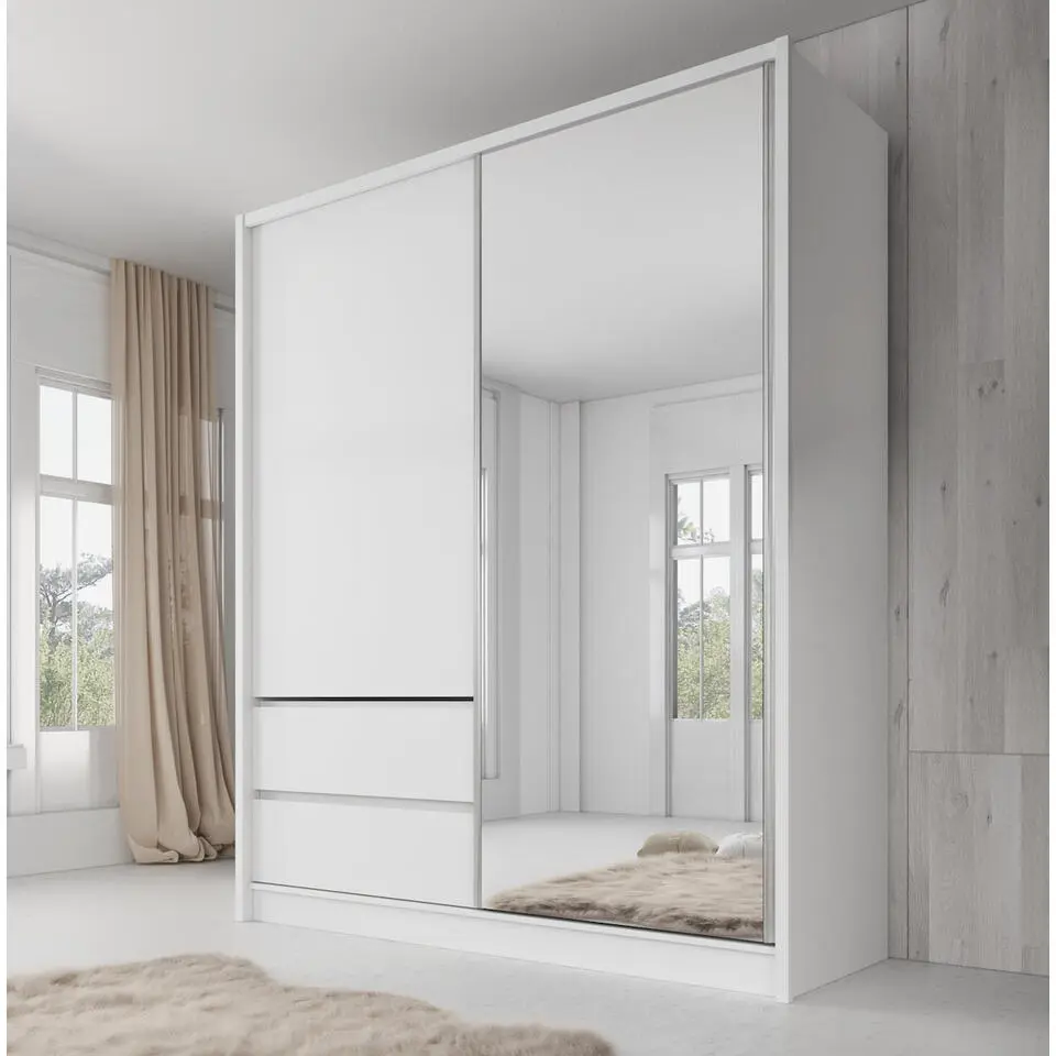 Meubella - Kledingkast Sento - Wit - 180 cm - Met spiegel