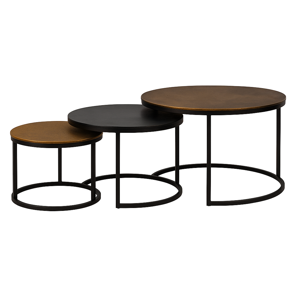 StarFurn Salontafel Xaro - Rond Goud Metaal - Set van 3