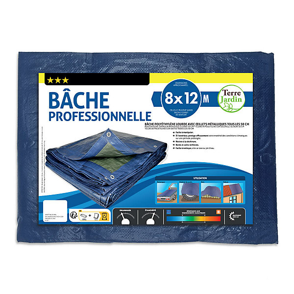 Bâche professionnelle 120g/m2 8 x 12 Bleu TERRE JARDIN
