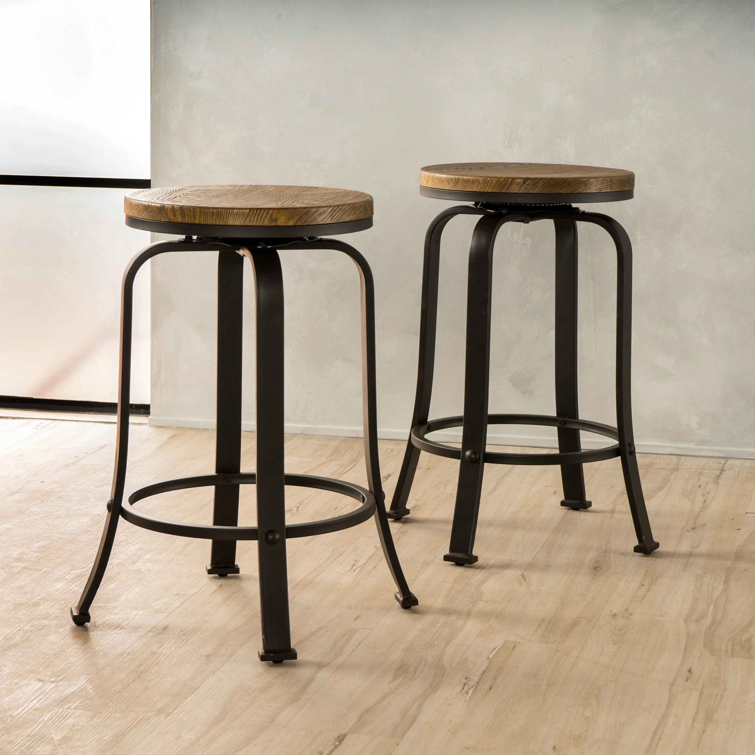 Skyla Modern Industrial Swiveling Counter Stool (Set of 2) by Christopher Knight Home - 15.00 L x 15.00 W x 24.25 H