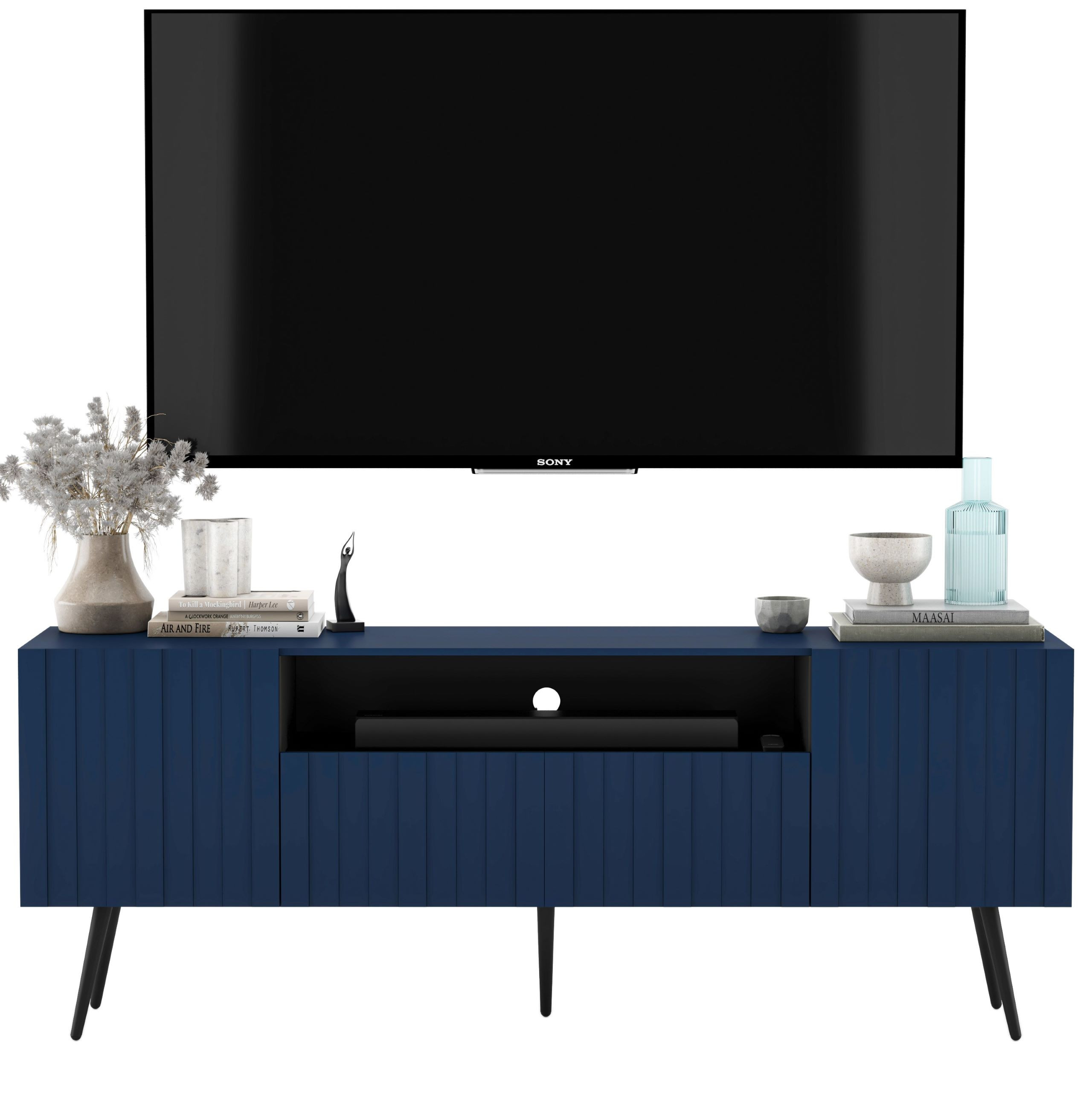 Szafka RTV Glamour Komoda RTV Granatowy MAT Nogi Czarne Loft