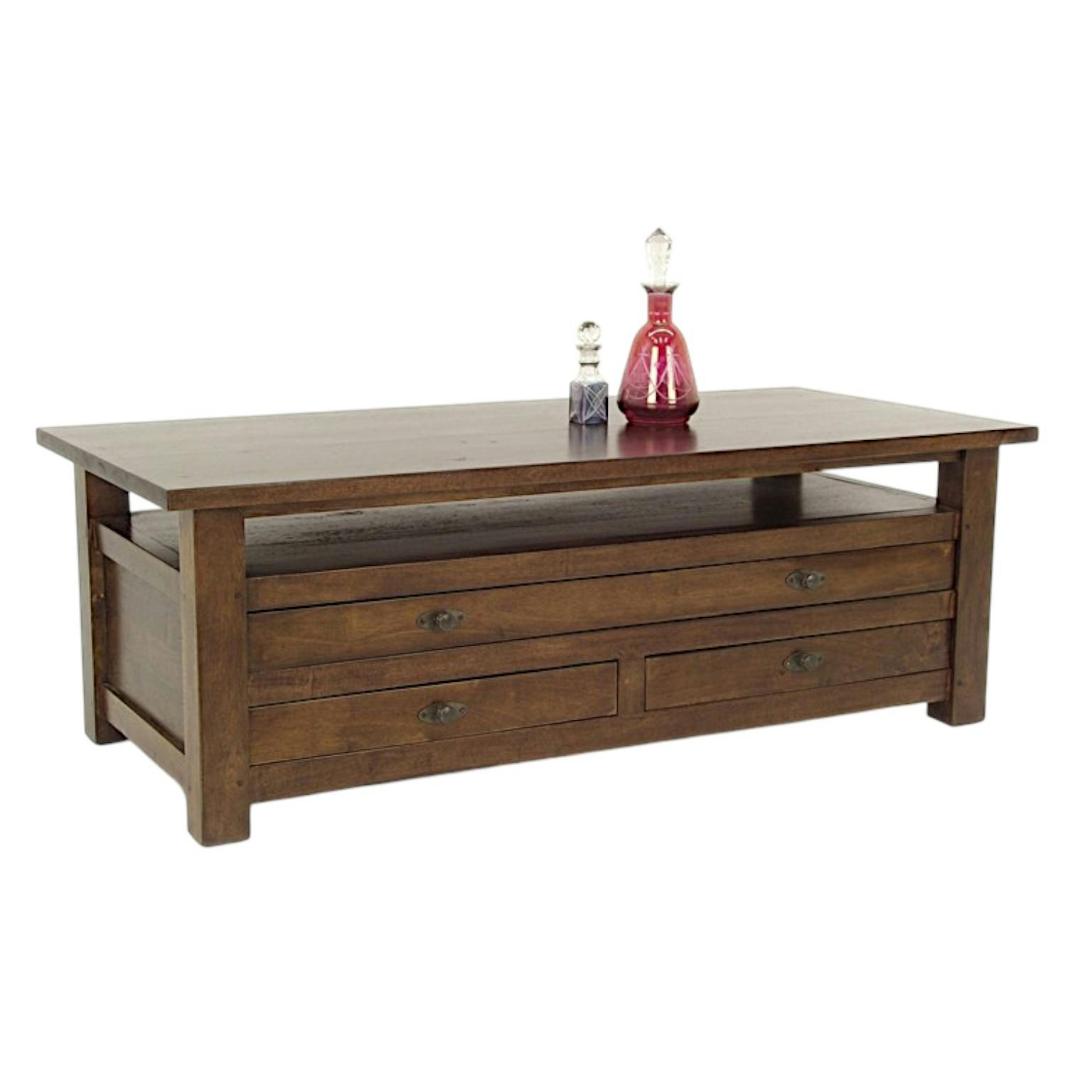 Table basse rectangle 3 tiroirs hévéa 125x58x43cm TRADITION