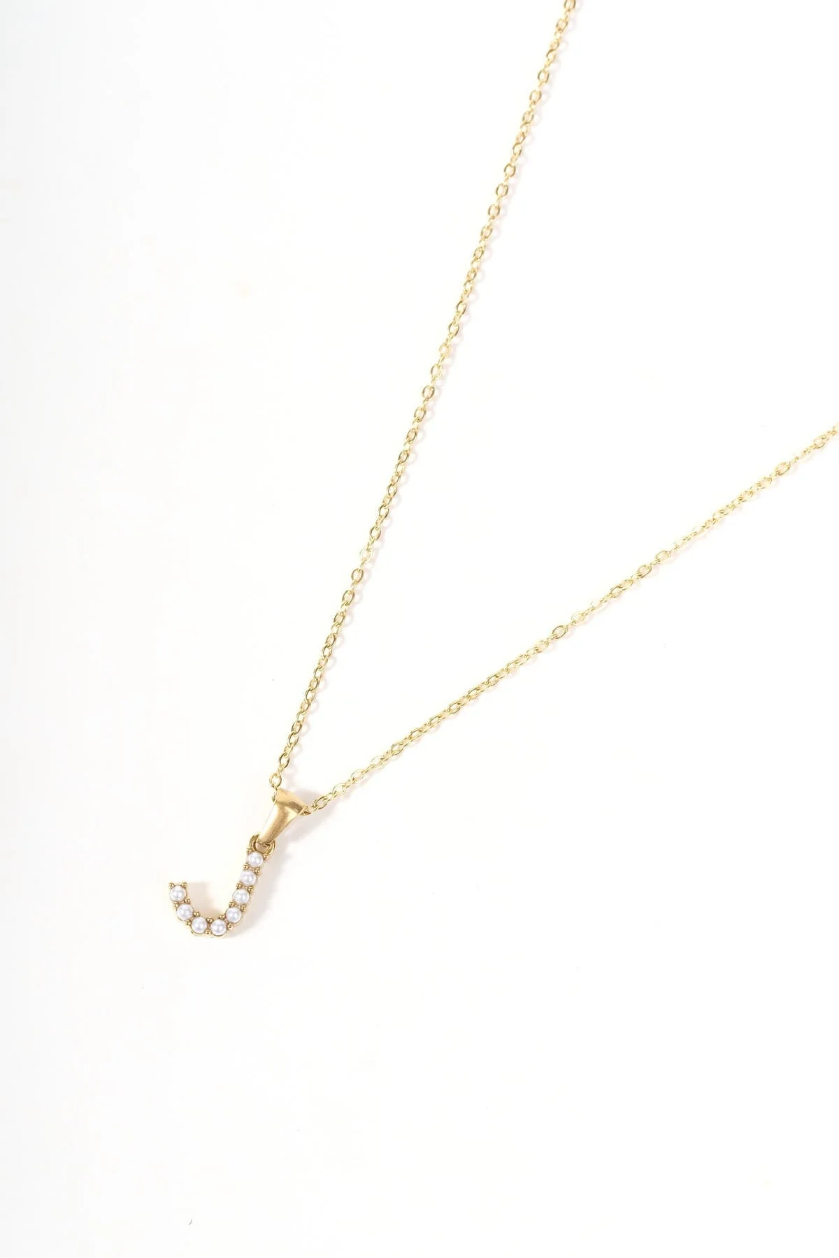 Gold Plated Faux Pearl J Initial Necklace