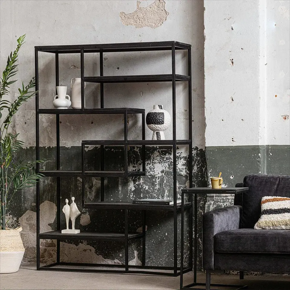 Mangohoutonline - Vakkenkast Chicago Black 80cm Rechthoekig - Zwart - Mahom