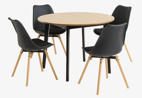 JEGIND Ø105 bord hvid + 4 KASTRUP stole hvid