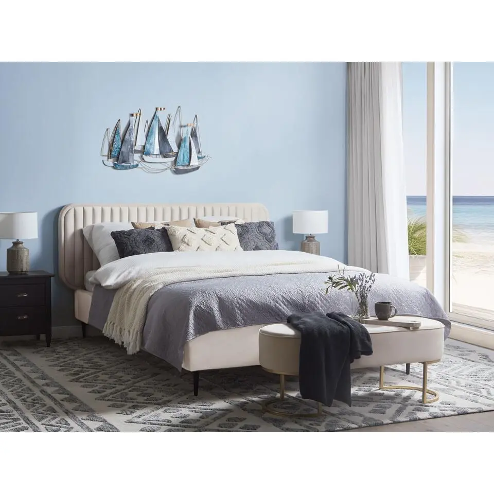 BRIN - Tweepersoonsbed - Beige - 140 x 200 cm - Fluweel