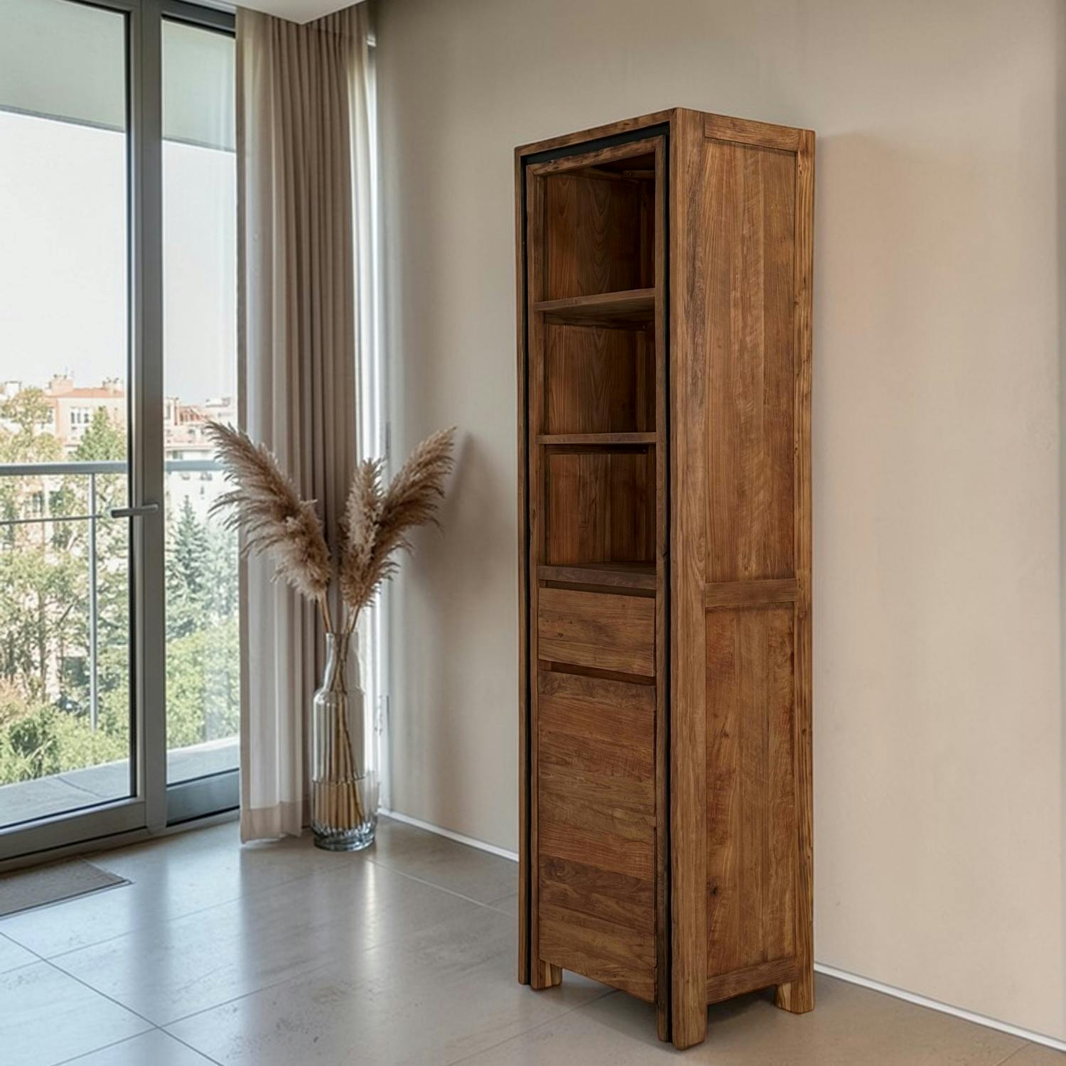Colonne rangement en bois recyclé de teck 1 porte VADOD