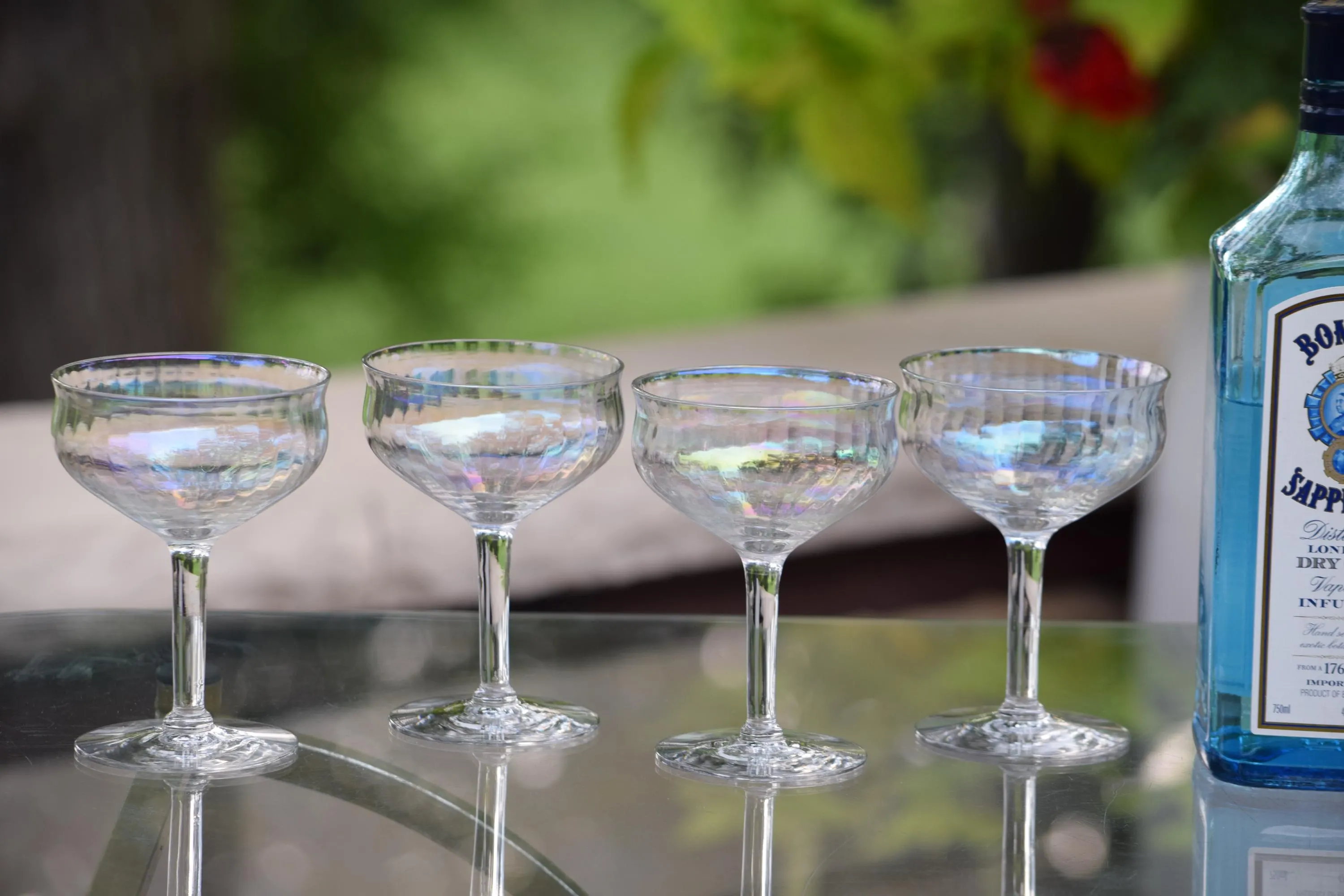 6 Vintage Iridescent Cocktail Glasses, 1950's, Vintage Iridescent Champagne Coupes, Unique Shaped Cocktail Glasses, Mixologists Glasses