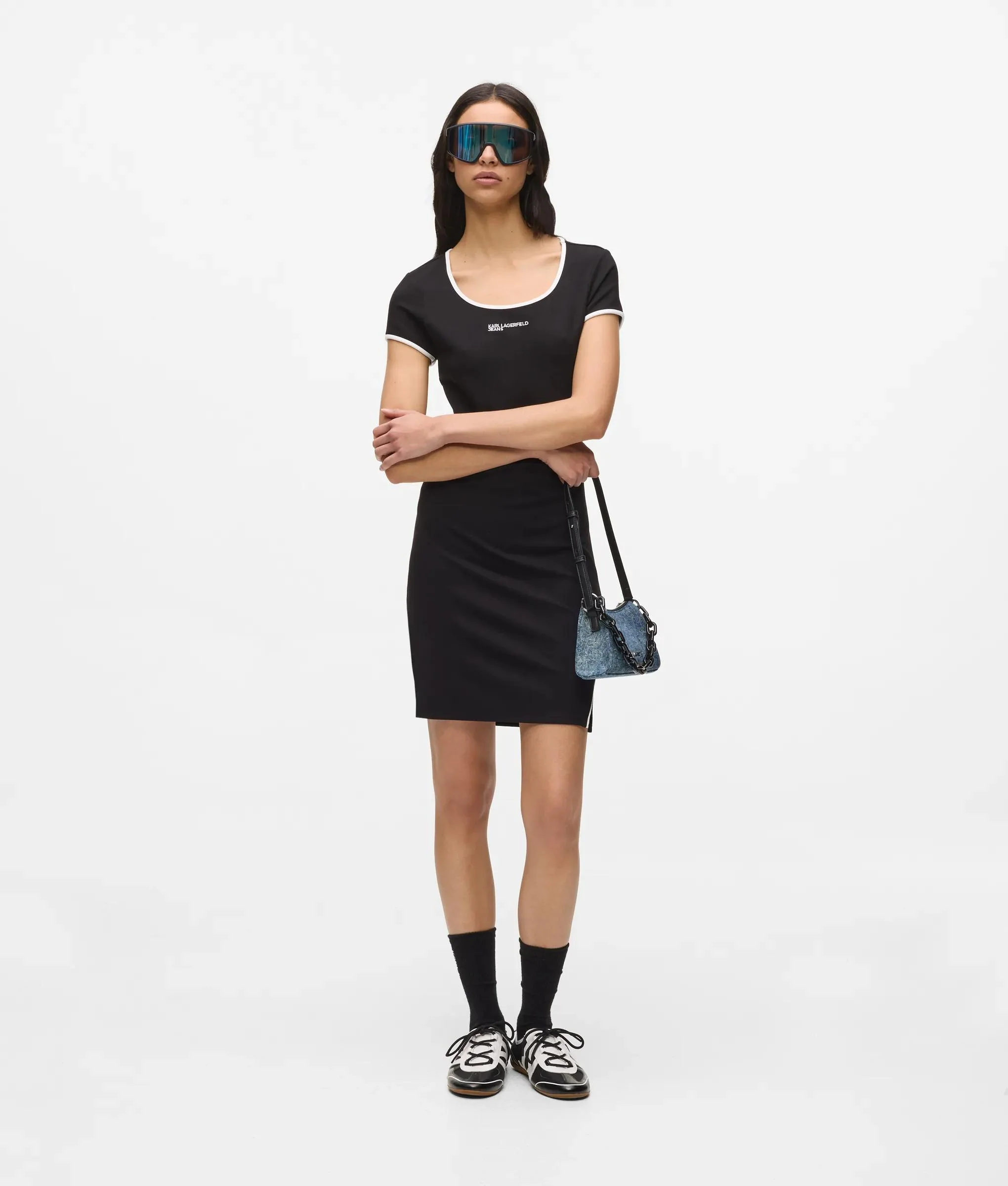 Sac porté épaule en denim avec chaîne