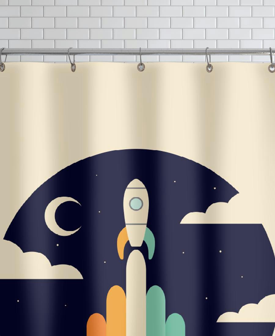 UP - Rideau de douche en polyester en blanc ivoire & multicolore 150x200