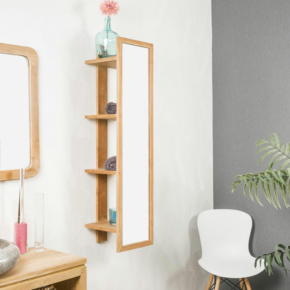 - Colonne à suspendre en teck avec miroir H120cm
