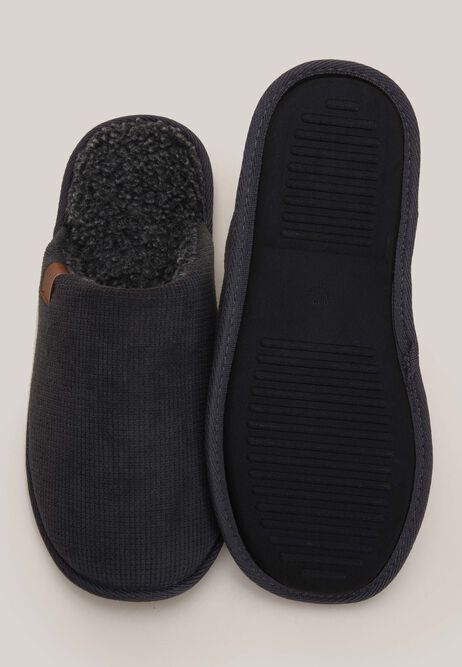 Mens Grey Woven Premium Mule Slippers