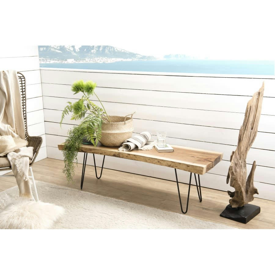 LALY - Banc nature en bois Mungur pieds épingles métal