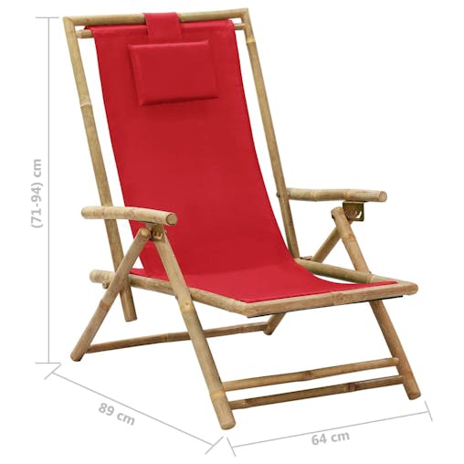 NNEVL Reclining Relaxing Chair Red Bamboo and Fabric