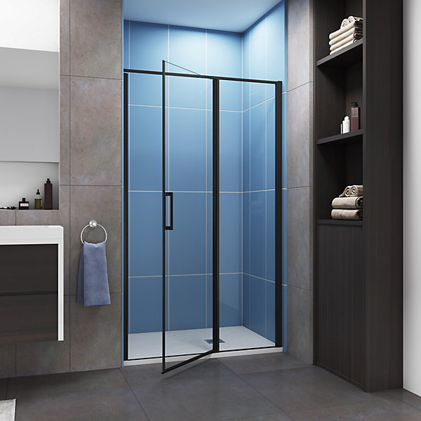 Aica porte de douche pivotante 80cm en 6mm verre anticalcaire Installation en niche porte de douche noire Hauteur 185cm