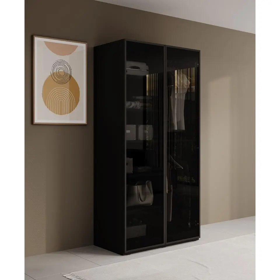 Meubella - Kledingkast Shelton - Zwart - 101 cm - Met glas