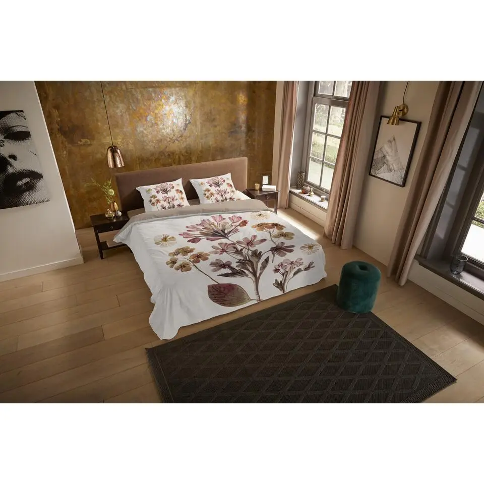 Pure dekbedovertrek bloemen - Lits jumeaux 240x200/220 cm - Zand - Microvezel