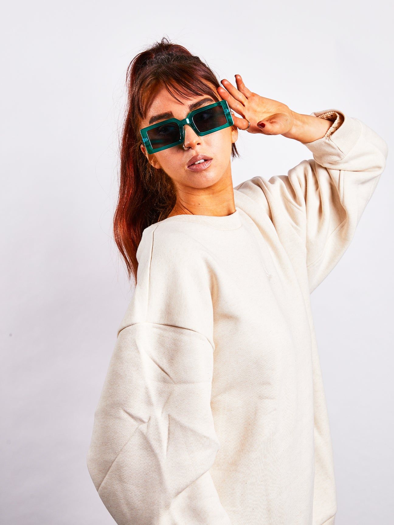 SVNX Light Blue Oversized Rectangle Plastic Frame Sunglasses