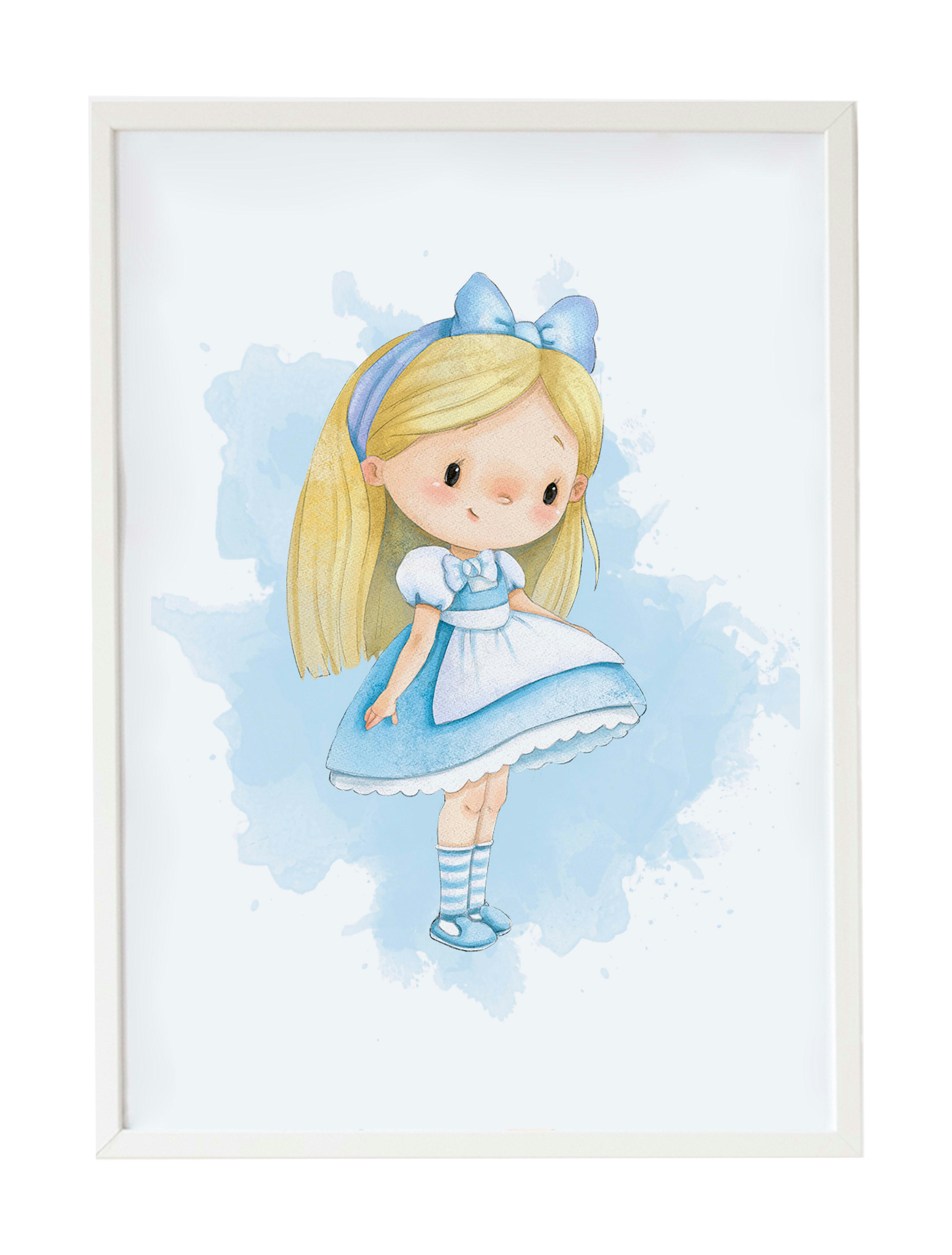 DECOWALL - Impression de Alice encadrée en bois blanc 43X33 cm