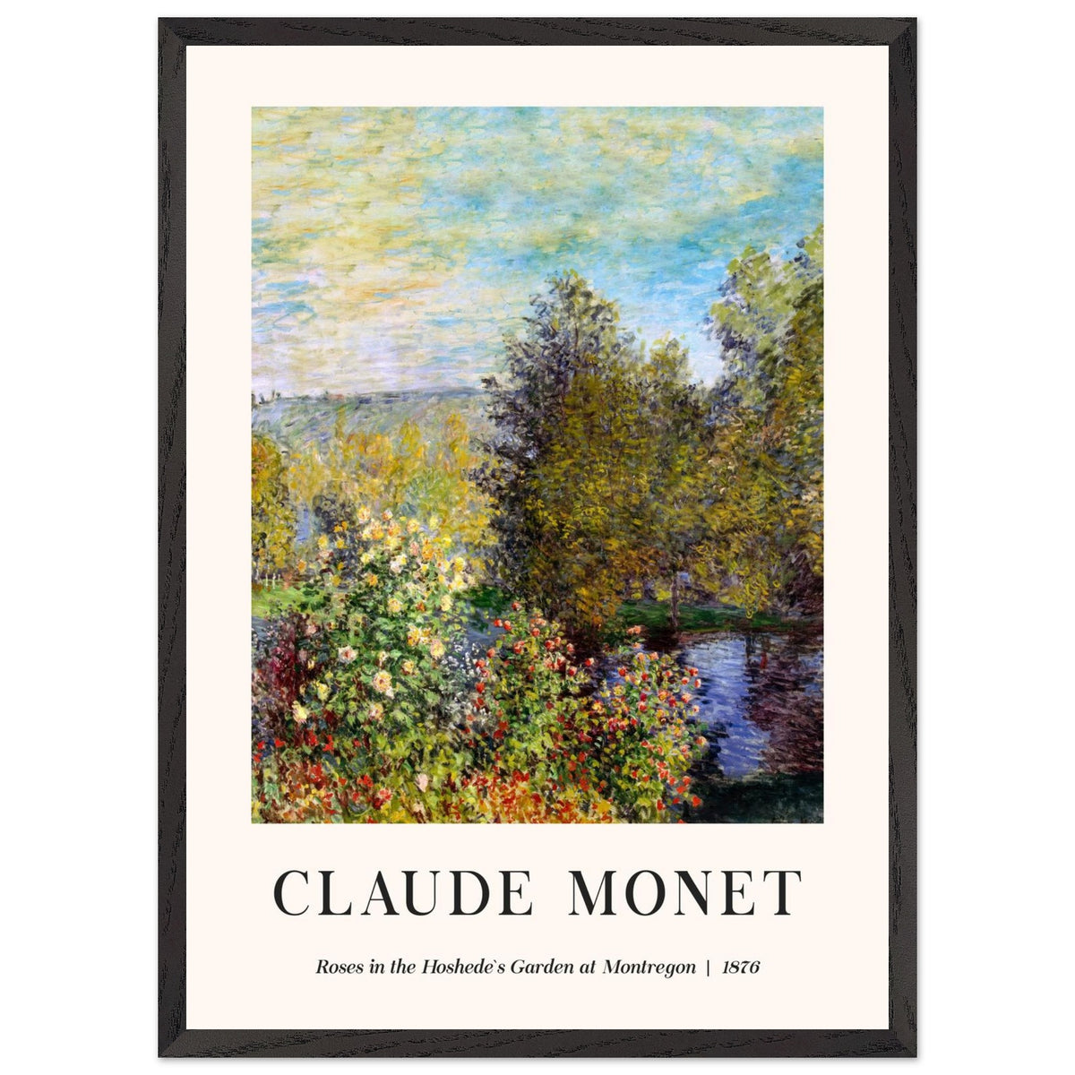 Artfulprints Poster met Lijst Claude Monet - Roses in the hoshede's garden at Montregon  - 50x70 cm - Groen