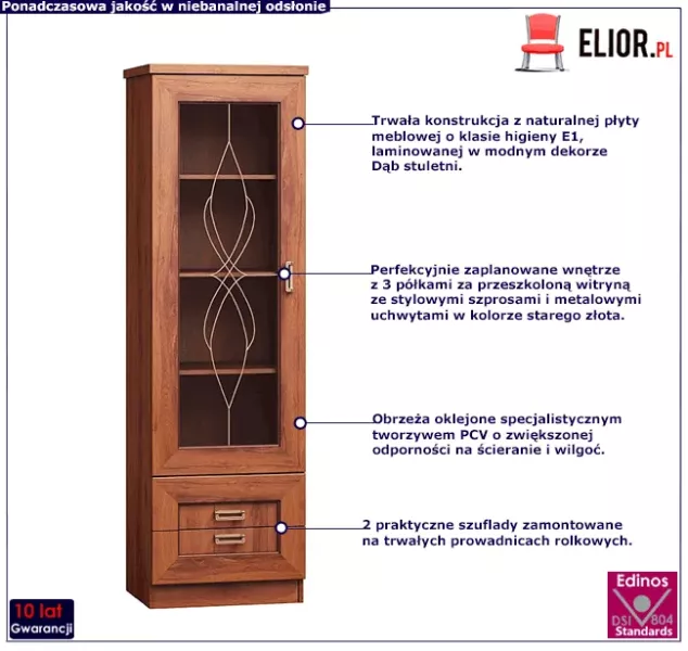 Witryna jednodrzwiowa dąb stuletni - Orreon