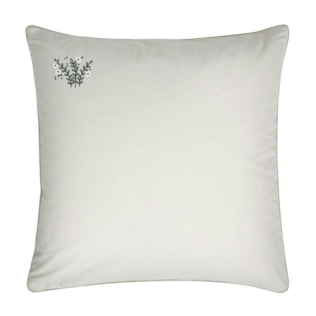 BOUQUET DUNE - Taie d'oreiller brodée en coton bio blanc cassé 64x64