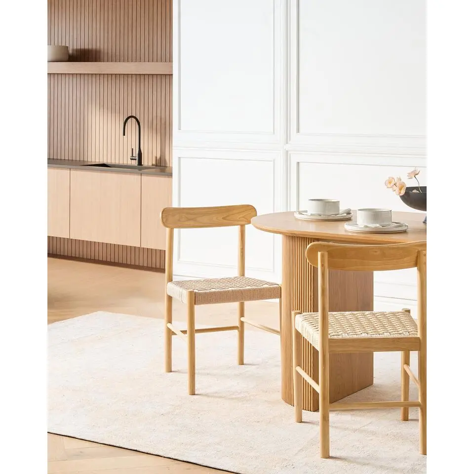 EAGAN - Eetkamerstoel set van 2 - Bruin/Beige - Rubberhout