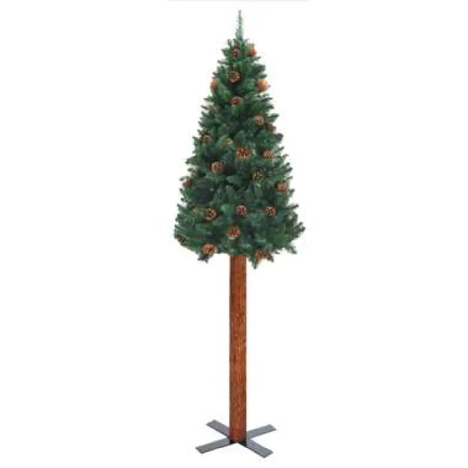 vidaXL Kerstboom met echt hout en dennenappels smal 210 cm PVC groen