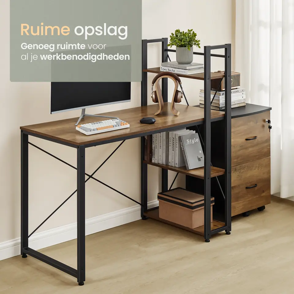 O'DADDY Verstelbaar Bureau 120x60 cm met Boekenrek - Bruin