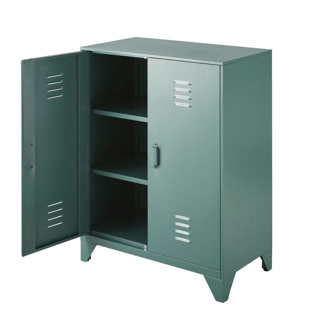Safari - Cabinet de rangement 2 portes en métal vert