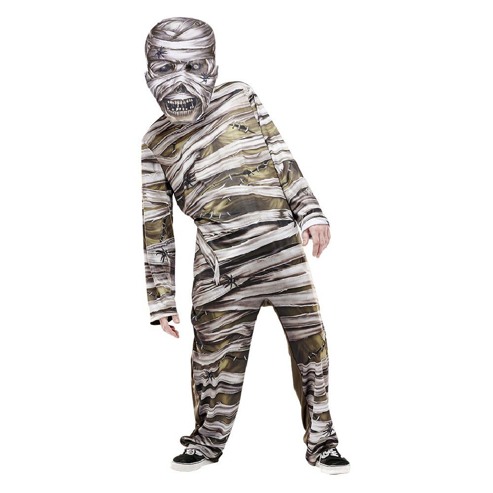 Masque adulte Halloween grosse tête de momie gris et blanc