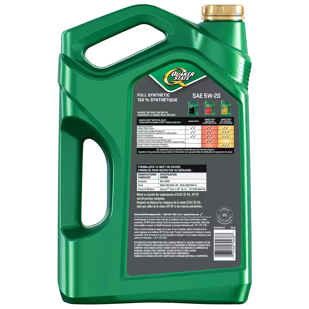 Quaker State Full Synthetic 5W20 Engine/Motor Oil, 5-L
