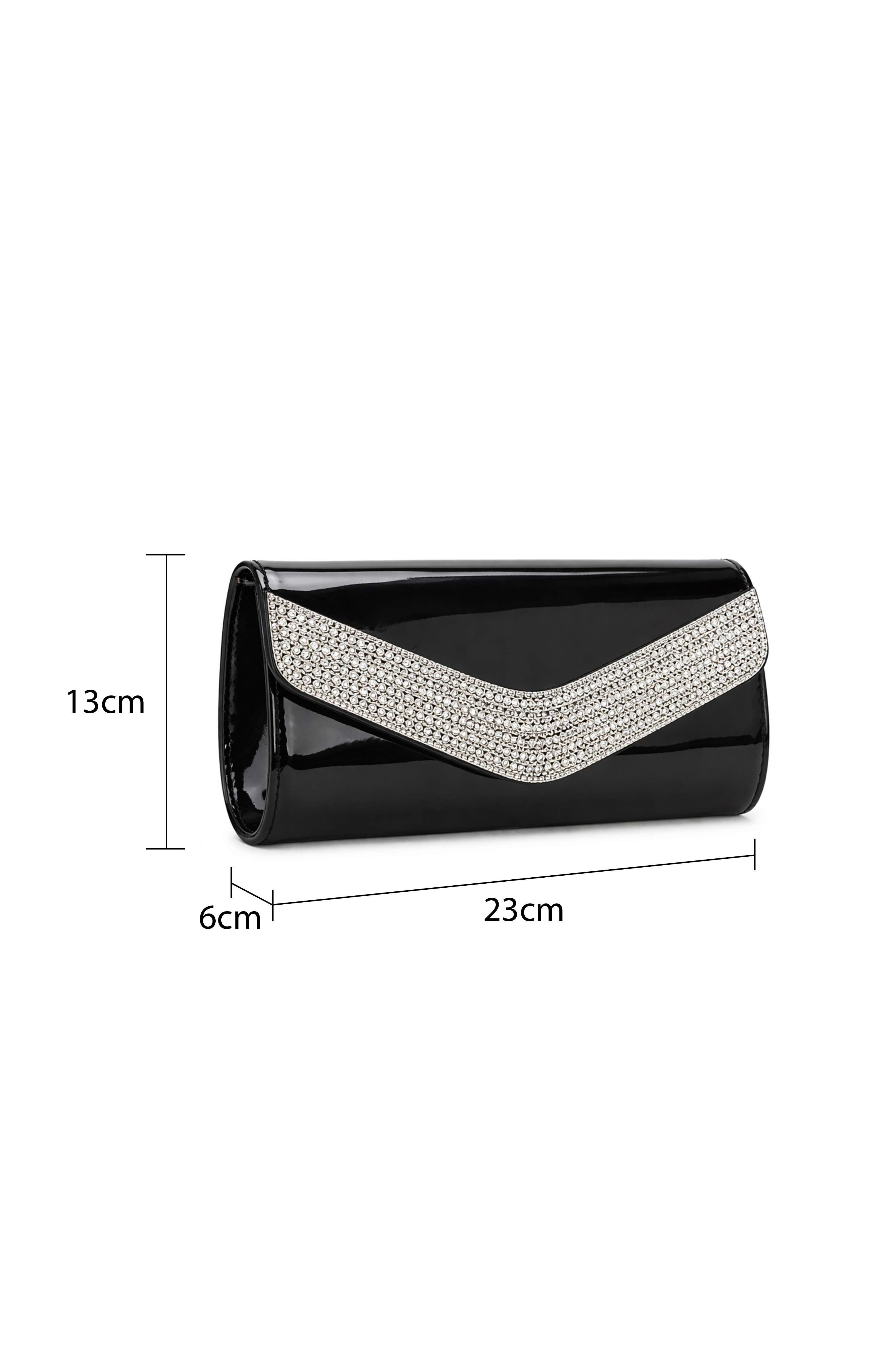 Kitise Glossy Patent PU Leather Rhinestone Envelope Clutch Evening Bag