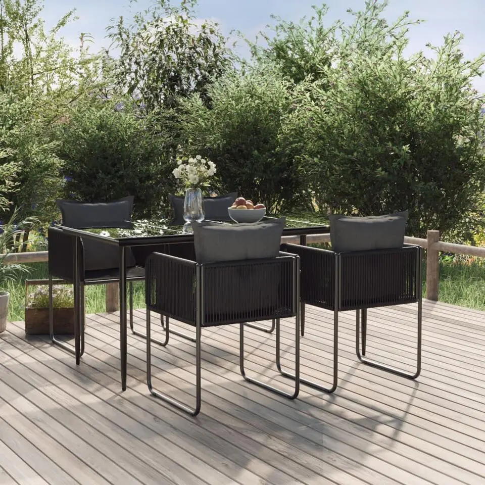 vidaXL - 4-zits Tuinset met kussens - Zwart PE rattan en staal - 160x80 cm