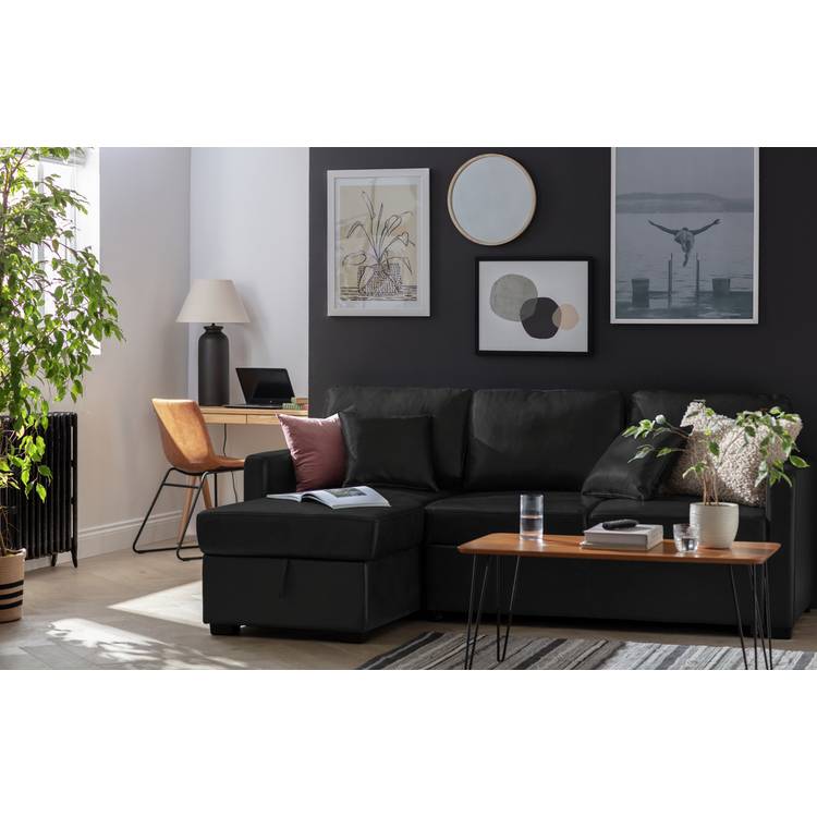Habitat Reagan RH Faux Leather Storage Sofa Bed - Black
