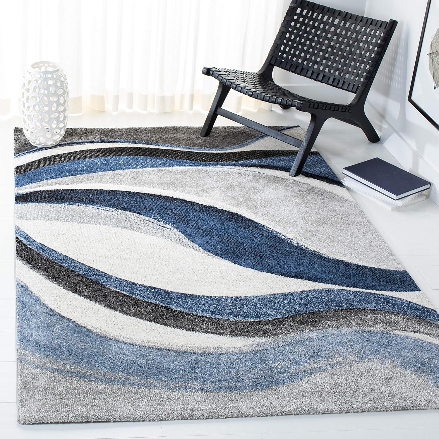 SAFAVIEH Hollywood Collection Area Rug - 9' x 12', Grey & Blue, Mid-Century Modern Design, Non-Shedding & Easy Care, Ideal for High Traffic Areas in Living Room, Bedroom (HLW766F)