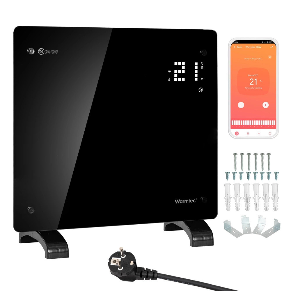 Grzejnik elektryczny konwektorowy Wi-Fi 1000W czarny Warmtec EGW-10C