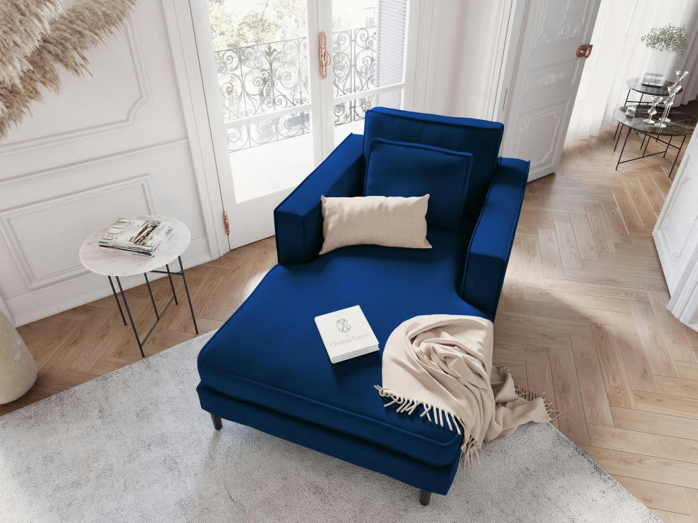ALEXIS - Méridienne 1 place en velours bleu roi